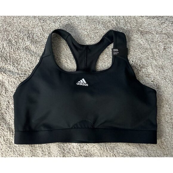 adidas Women's Bra Black 2X Powerreact Training Padded Sports Bra (HC7492) New - Picture 3 of 13